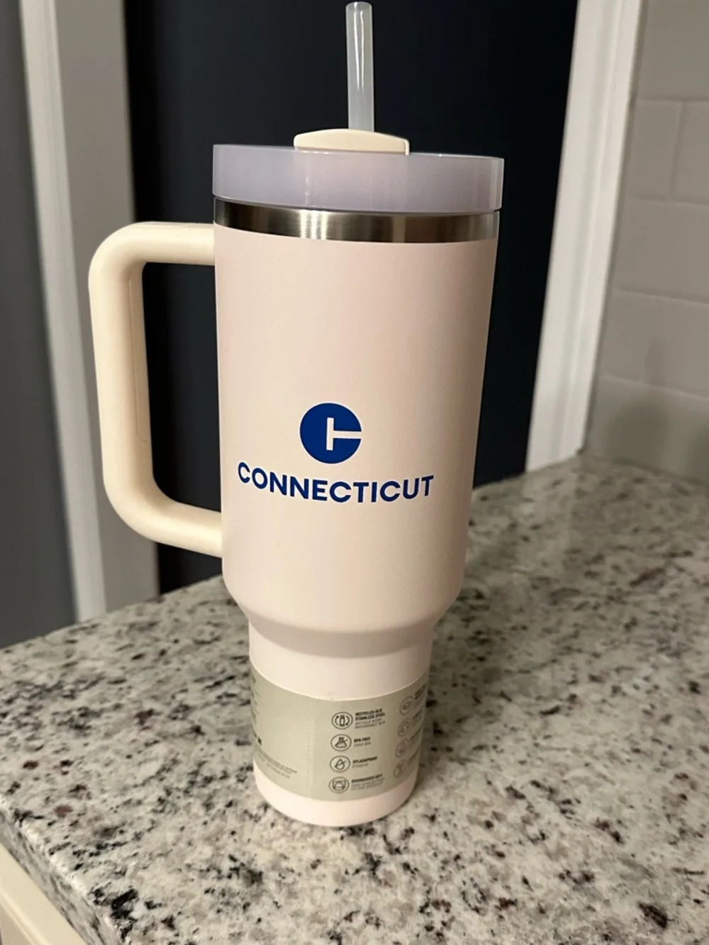 Cream with Blue Logo - Stanley 40 oz Quencher H2.0 Tumbler with Handle - Picture 3 of 11
